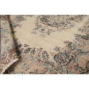 พรมวินเทจขนาด 5.9x6.6 ฟุต สีน้ำตาลลายดอกไม้ พรมขนสัตว์ตุรกี - Product Image 4