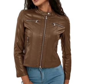 Chaqueta de cuero PU de moda, chaqueta corta personalizada de estilo hip hop para mujer, chaqueta de calle con cremallera para mujer, venta al por mayor - Product Image 1