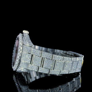 Montre pour homme en diamant moissanite VVS la plus vendue, entièrement automatique, 41 mm, ton rose blanc, épines, luxe, verre glacé, mécanique - Product Image 5