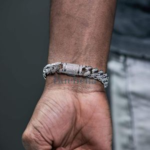 12mm 14K chapado en oro blanco Moissanite & Diamond Prong Cuban Bracelet Fine Iced Hip Hop Style Brazaletes para hombres - Product Image 3