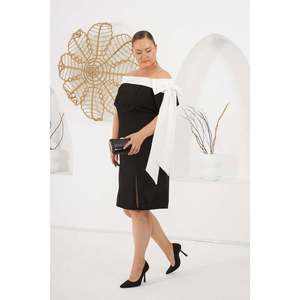 Vestido de Noche Elegante RMG Talla Grande Negro de Poliéster Elástico Tejido para Ocasiones Formales y Fiestas - Product Image 3