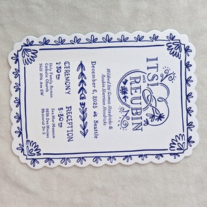 300g coton papier typographie invitations de <span class=keywords><strong>mariage</strong></span> Double couche bleu et blanc découpé au Laser bord festonné cartes en relief impression personnalisée - Product Image 4