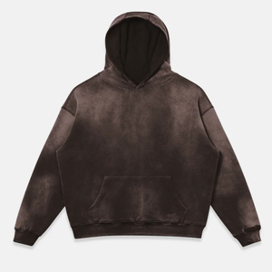 NUEVO TRENDY FIN FADE DISTRESSED RAW EDGE Heavyweight Washed Kangaroo Pocket Hoodie 100% algodón para invierno - Product Image 3