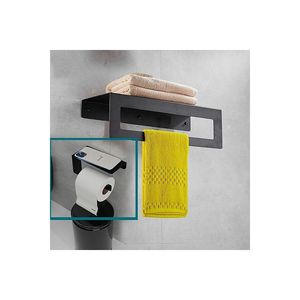 Estante de metal moderno, toallero de baño y soporte de papel higiénico, negro - Product Image 1