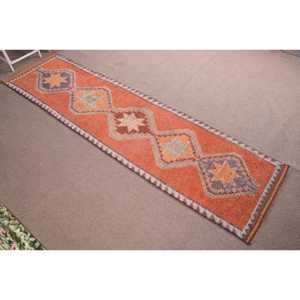 Tapis turc, tapis de couloir 3x11,8 pieds, tapis vintage en laine à rayures orange - Product Image 3