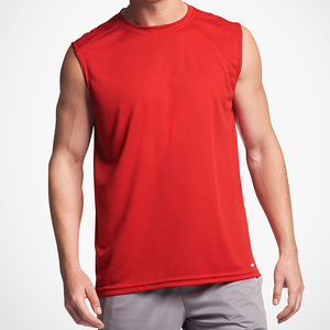 Camiseta de gimnasio personalizada para hombre, venta al por mayor de camisetas ajustadas sin mangas rojas para hombre - Product Image 1