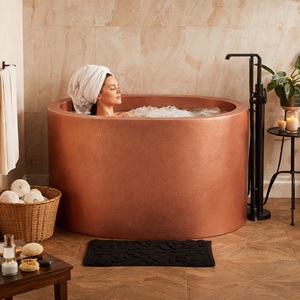 Bañera Ovalada de Cobre de Lujo Estilo Spa, Moderna y Ecológica, con Acabado Antiguo, Profunda, Independiente, sin Drenaje - Product Image 1