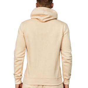 Men's Beige Hooded Tracksuit Full Sleeve Solid Color Casual Sweatshirt and Pants Set 100% Cotton Breathable Autumn Wear - Product Image 3