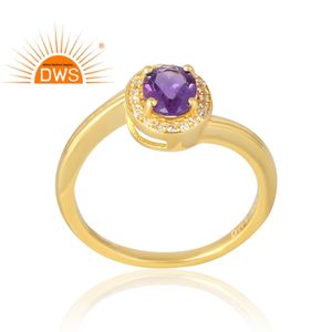 Venta caliente 925 plata esterlina 18K chapado en oro Natural Cz y amatista anillo de piedras preciosas Demi fabricante de joyería fina - Product Image 1