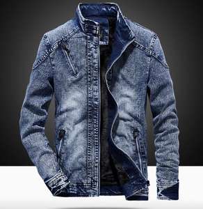 Nouveau Style Vintage Solide Couleur Casual Mode Jeans Manteau Noir Bleu Zipper Denim Veste pour Hommes - Product Image 3