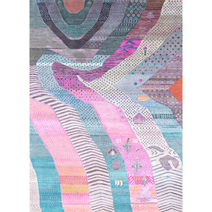 Alfombra Manchaha de Lana y Seda de Bambú con Patrón Abstracto, Anudada a Mano, Rosa y Morado, para Uso Doméstico - Les-1244 - Product Image 1
