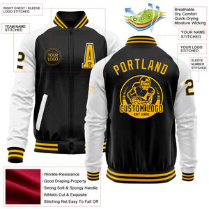 OEM Custom Manufacture Wholesale Black Gold-<b>White</b> Bomber Varsity Letterman Two Tone Zipper <b>Jacket</b> - Product Image 2