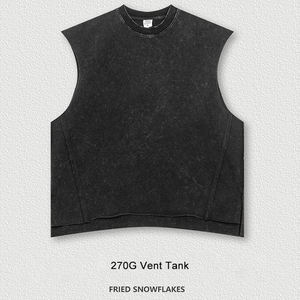 OEM High Street Heavyweight Old Washed Vintage Streetwear Tshirt 220-260G Lin Cotton Fried Snowflake Knitted 260 Gram Hoodies - Product Image 4