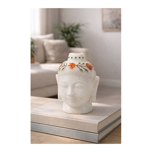 Statue de tête de Bouddha en marbre écologique, sculptée à la main, légère, de luxe, pour décoration intérieure, vente directe d'usine - Product Image 1