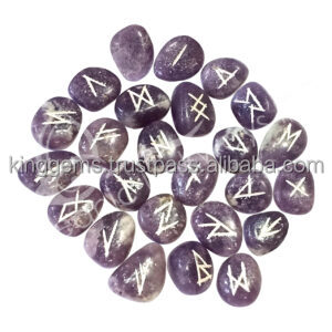 Meilleur 25 pièces dégringolé Lepidolite Agate Runeset sculpté Top pierre cristal amour Feng Shui ensembles cristaux de guérison gravés pierres précieuses - Product Image 2