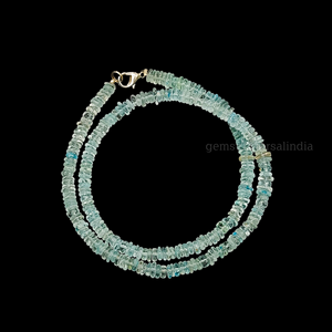 Collier Heishi lisse de pierres précieuses d'aigue-marine, collier de perles avec fermoir en argent sterling 925, cadeau de perles de pneu lisse d'aigue-marine - Product Image 1