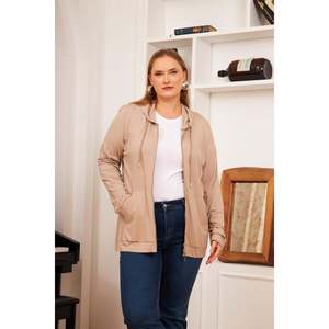 Cardigan à capuche zippé en mélange modal pour femme grande taille RMG, sweat-shirt respirant à manches longues en vison - Product Image 2