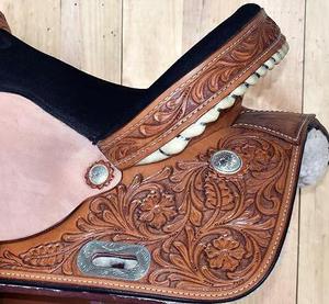 Sillín de cuero de calidad superior de doble tono occidental con diseño floral hecho a mano y asiento de gamuza suave a un precio asequible - Product Image 5