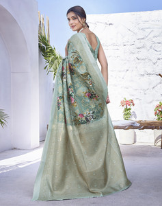 ส่าหรีผ้าไหมพิมพ์ลายดอกไม้สำหรับผู้หญิงรวมถึงเสื้อชิ้นเหมาะสำหรับใช้ในสำนักงานในชีวิตประจำวันหรือการชุมนุมขนาดเล็ก - Product Image 3