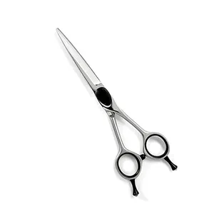 Gunting penata rambut tukang cukur kualitas terbaik gunting Salon baja tahan karat sekrup dapat diatur hitam dengan sandaran jari ganda
