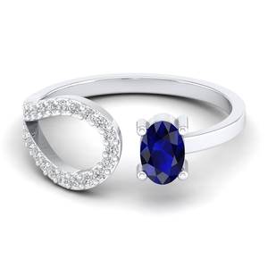 แหวนเงินแท้ 925 ดีไซน์ใหม่จาก REYES ประดับพลอยไพลินสีน้ำเงินและมอยส์ซาไนต์ ปรับขนาดได้ เหมาะเป็นของขวัญแต่งงาน เครื่องประดับคุณภาพสำหรับผู้หญิง - Product Image 5