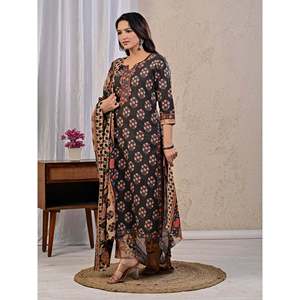 Conjunto de Salwar de Algodón Estampado Black Butta con Dupatta de Mulmul, Estilo Étnico Indio para Fiesta, Tela de Red Cosida - Product Image 5