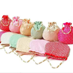 Chikankari Pattern Moti Handle Royal Batwa Bag Bridal Purse Women handbag Shagun Pouch Return Gifts for Ladies Women Wedding