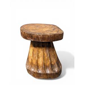 Tabouret en bois massif Naga Tribal, fait main, style rustique traditionnel, ottoman capitonné, empilable, pour l'assise dans la chambre ou à l'hôpital - Product Image 5