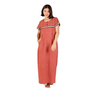 Fourniture directe d'usine de vêtements de nuit pour femmes XL 100% coton conception de robe de nuit accrocheuse pour un usage domestique de printemps grande taille - Product Image 1