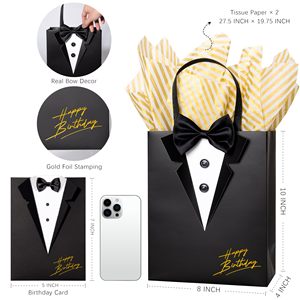 6 packs de sacs-cadeaux de smoking 3D noirs classiques avec boutons de nœud papillon pour le marié, anniversaire du père, faveur de mariage - Product Image 2