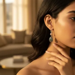 Boucles d'oreilles pendantes en argent 925 avec labradorite pour femmes, bijoux fantaisie, cadeau - Product Image 1