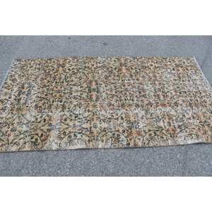 Tapis Vintage en Laine Marron Beige 3.8 X 7.3ft Fait à la Main Classique Style Turc Patchwork Rectangle avec Support en Latex pour Chevet - Product Image 3