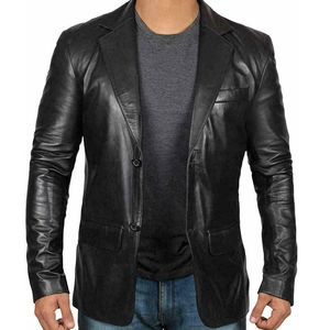 Top Selling Men's Black Blazer Genuine Leather Fur Decoration Streetwear Style Winter Motorcycle High Street Shell Coat Jacket - Product Image 5