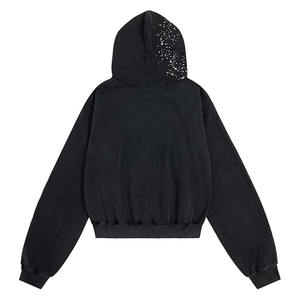 Sweat à capuche zippé noir élégant pour homme 2025/2026 avec motif de points d'étoiles dispersés accrocheurs, doux et décontracté pour un usage quotidien - Product Image 2