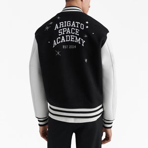 Chaqueta universitaria de béisbol básica para hombre con cuello levantado, ropa de abrigo personalizada para temporada de invierno, bombardero con letras de cuero de retazos bordados - Product Image 3