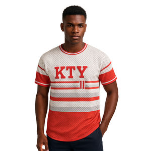 เสื้อเบสบอลแบบสวมหัวลายทางสีเทา KAP แบบกำหนดเอง ผลิตจากผ้าโพลีเอสเตอร์ตาข่าย 100% เสื้อยืดสโมสรนักศึกษาพร้อมโลโก้ปัก - Product Image 1