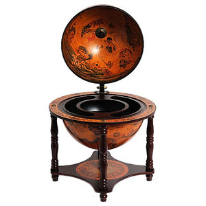 Globe Bar 13 pouces rouge avec support en bois à 4 pieds Armoire à liqueur de style vintage pour la décoration de la maison et du bureau - Product Image 5