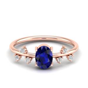 แหวนหมั้นเพชรโมอิสซาไนต์ทองคำแท้ 14K ราคาขายส่ง REYES สำหรับผู้หญิง ทรงรูปไข่ 0.75 กะรัต พลอยไพลินสีน้ำเงิน - Product Image 1