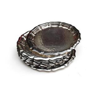 Sous-verres à thé en acier inoxydable gaufré plaqué couleur argent Design de haute qualité Parfait pour le café et le thé au bureau à domicile - Product Image 1