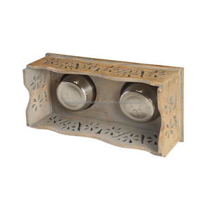 Alimentador elevado para mascotas de doble cena, acero inoxidable, madera, diseño Floral, automático, comida para perros y gatos, cuencos de agua, 1L, 2L de capacidad gratis - Product Image 3