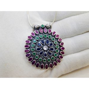 Collar con colgante fino de Plata de Ley 925 con piedras preciosas multinaturales para compromiso y Aniversario - Product Image 2