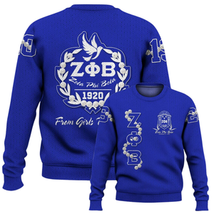 ZPhiB Zeta Phi Beta Maglione in maglia 1920 Greek Life Sorority Abbigliamento Blu Bianco Ciniglia Lettera Maglione Divin Stile Nove - Product Image 6