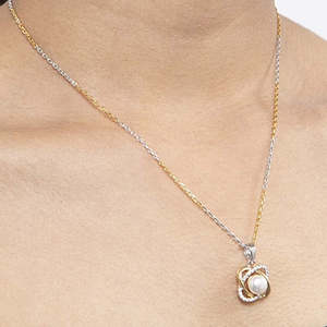 NOVAMART Fine Real Pearl Knot Pendant <b>Necklace</b> <b>Chain</b> 925 Sterling Silver White Gold Rhodium Plated Featuring for Swiss Zirconia - Product Image 5