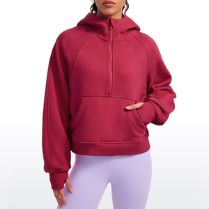 Venta al por mayor de sudaderas cálidas de corte holgado con media cremallera para mujer de algodón polar personalizado 1/4 con cremallera sudaderas con capucha y sudaderas para mujer - Product Image 5