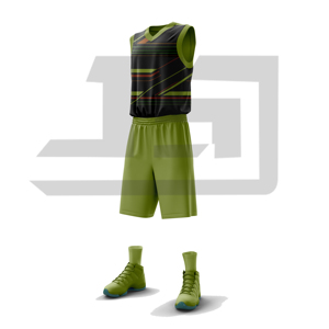 Tenue de basketball unisexe personnalisée avec nom d'équipe, maillot et short entièrement sublimés, résistants à la décoloration, en polyester respirant - Product Image 1