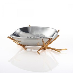 Most Fancy Unique Designer Table Centerpiece Decoration & Serving <b>Silver</b> Color Shiny Polished Metal <b>Bowl</b> With Gold Plated Base - Product Image 4