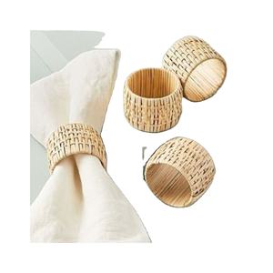 Anneau de serviette en tissu de canne naturelle pour décoration de Table de mariage et accessoires à faible coût anneau de serviette tissé de forme ronde à vendre - Product Image 1