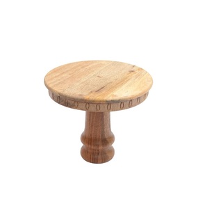 Support de gâteau en bois d'acacia naturel avec support en métal pour table de fête Support de gâteau à pizza Design fantaisie Forme ronde - Product Image 6