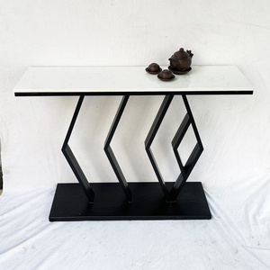 Minimalist Luxury CST017 <b>Console</b> <b>Table</b> White <b>Marble</b> <b>Top</b> Iron Frame Trestle Base Stable for Living Room Hotel Home Decoration - Product Image 4