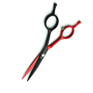 Tijeras de peluquero de alta calidad, tijeras de salón de belleza para corte de pelo con revestimiento negro y rojo con reposapiés para dos dedos - Product Image 4
